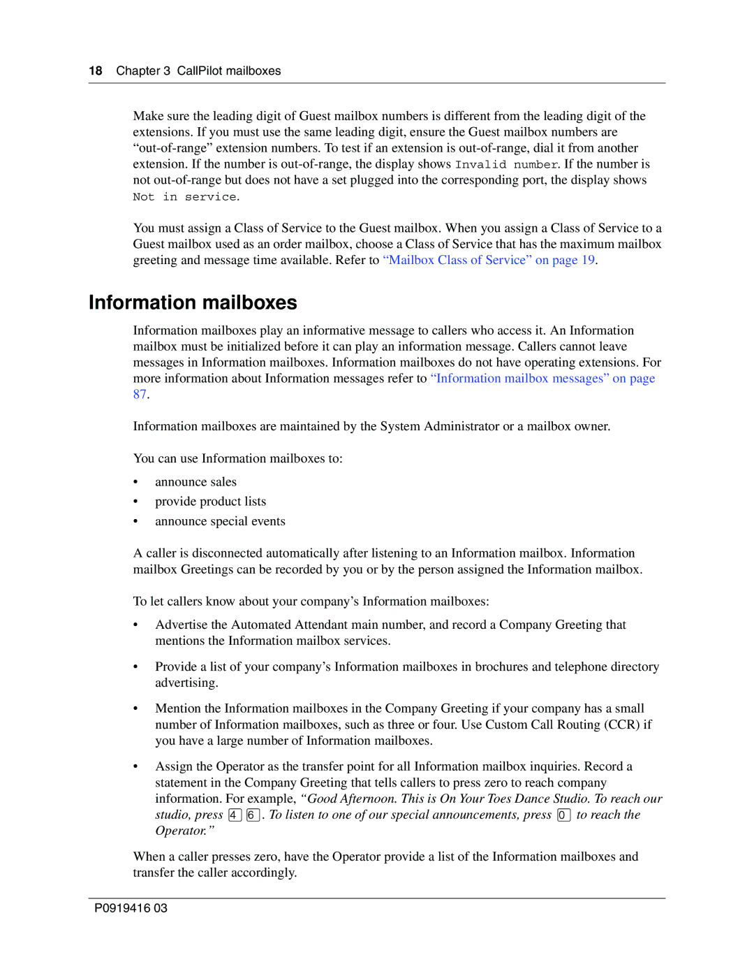 Nortel Networks 150 manual Information mailboxes 