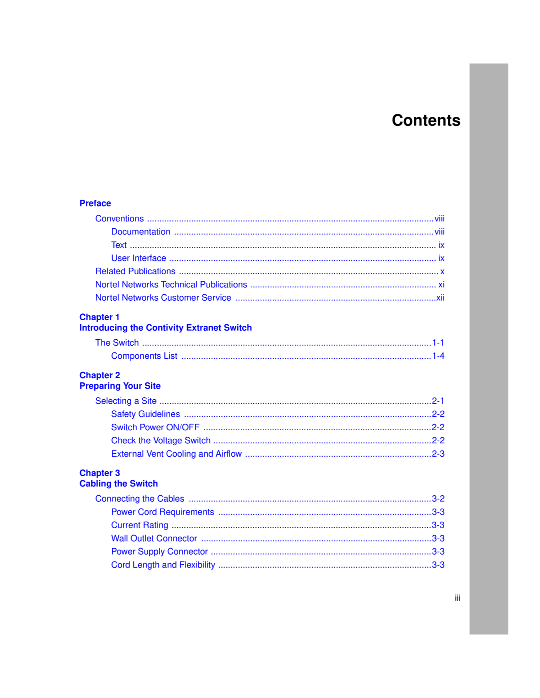 Nortel Networks 1500 manual Contents 