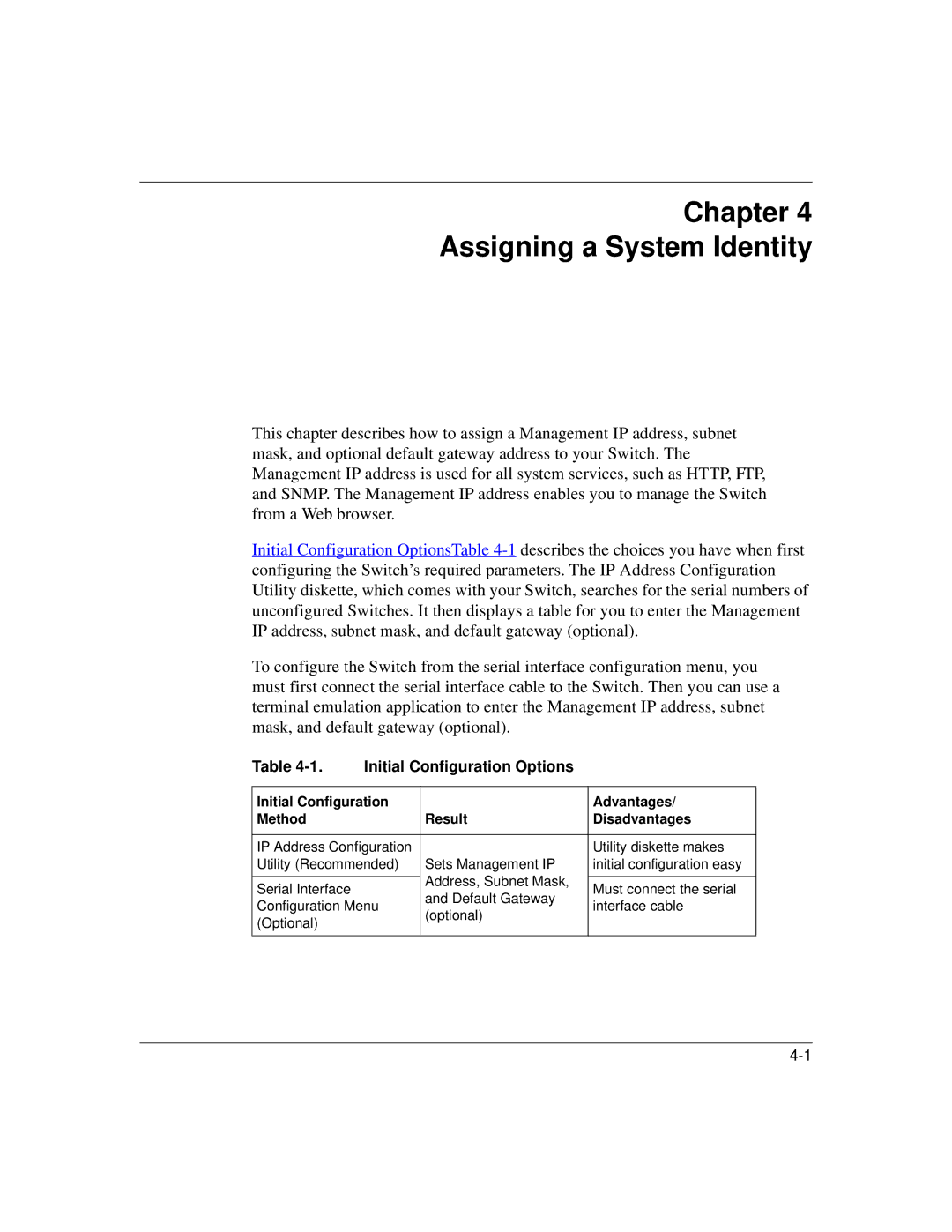 Nortel Networks 1500 manual Chapter Assigning a System Identity, Initial Configuration Options 