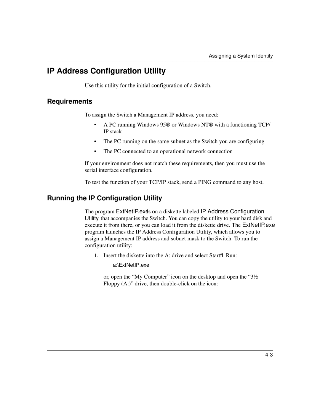 Nortel Networks 1500 manual IP Address Configuration Utility, Requirements, Running the IP Configuration Utility 