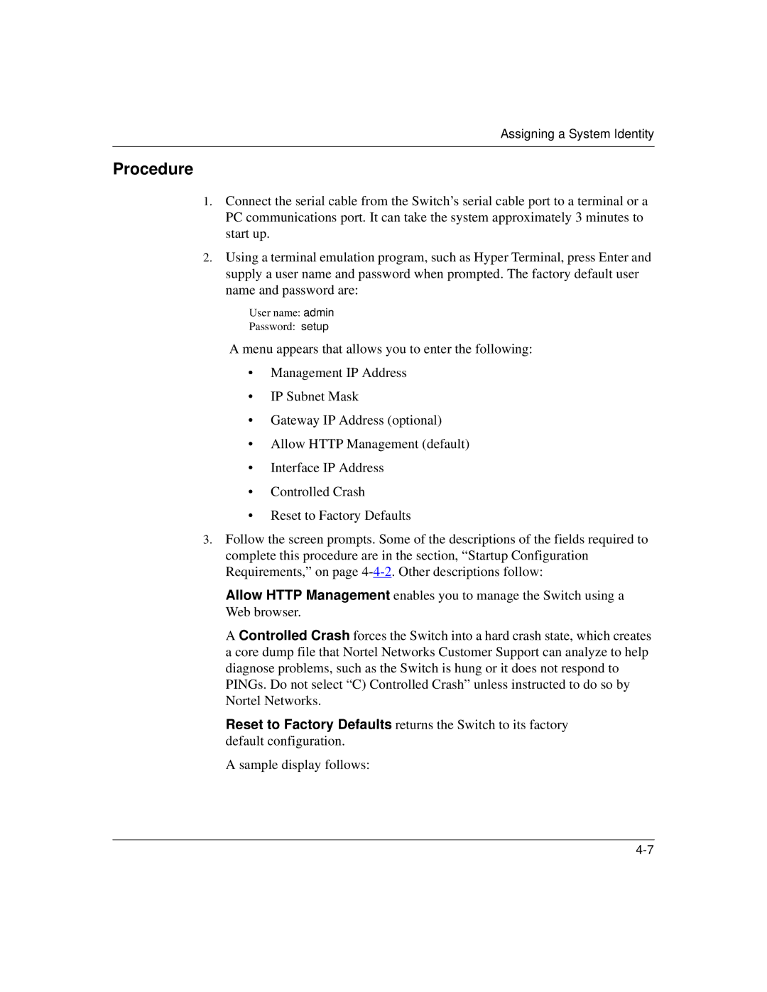 Nortel Networks 1500 manual Procedure 