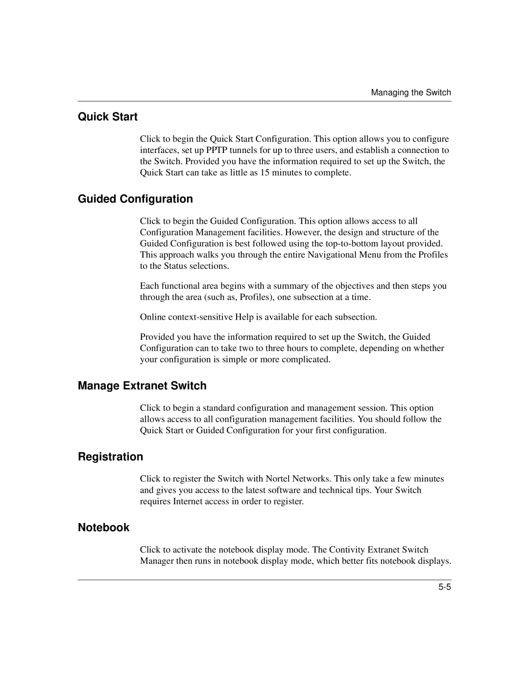 Nortel Networks 1500 manual Quick Start, Guided Configuration, Manage Extranet Switch, Registration 