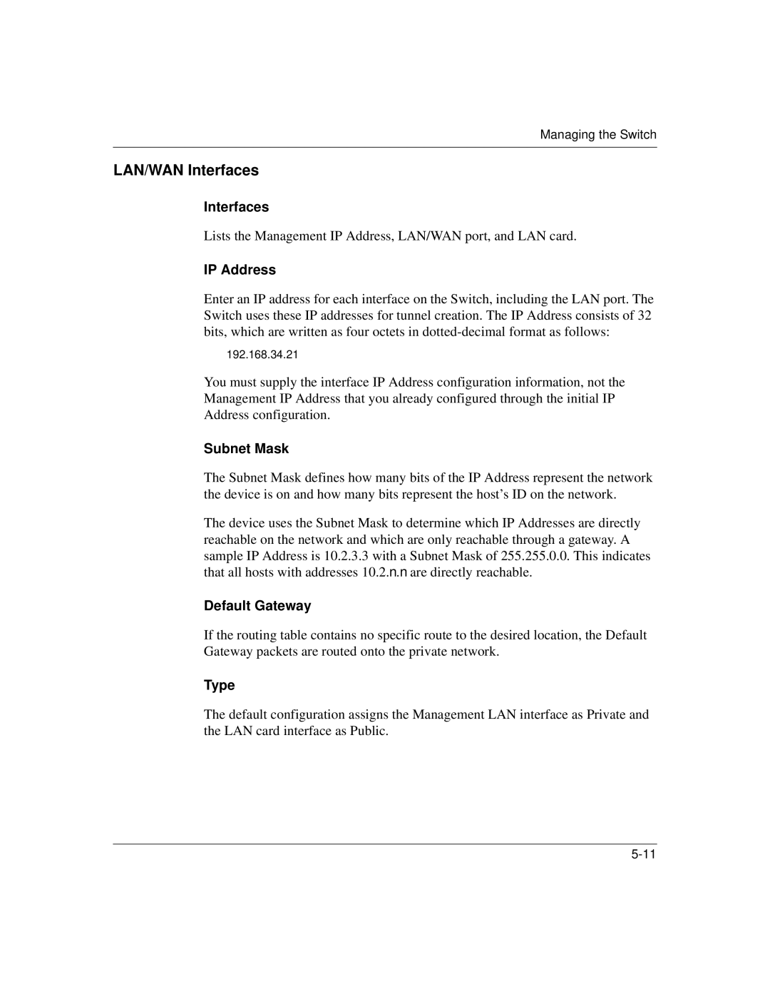 Nortel Networks 1500 manual Interfaces, IP Address, Subnet Mask, Default Gateway, Type 