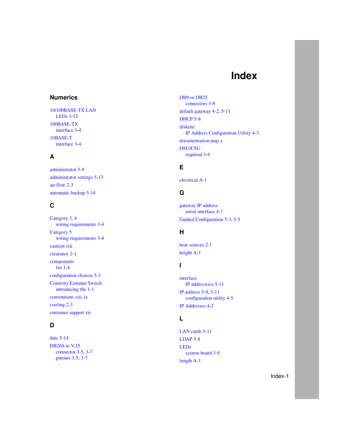 Nortel Networks 1500 manual Index, Numerics 