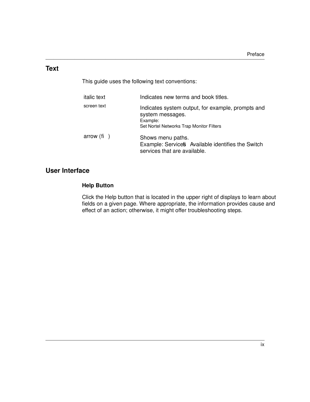 Nortel Networks 1500 manual Text, User Interface, Help Button 