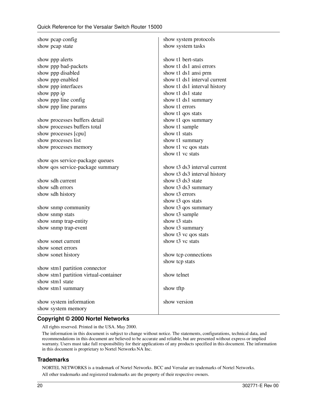 Nortel Networks 15000 manual Copyright 2000 Nortel Networks 