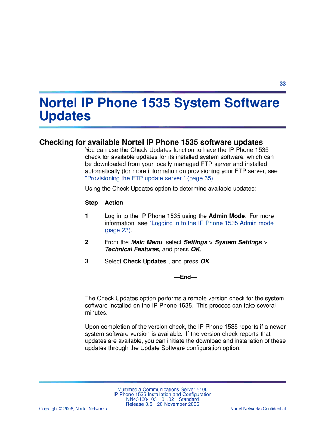 Nortel Networks manual Nortel IP Phone 1535 System Software Updates 