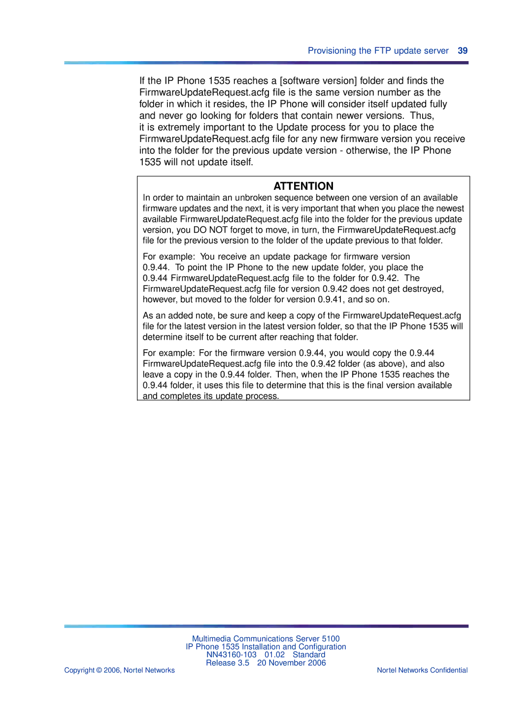 Nortel Networks 1535 manual Provisioning the FTP update server 