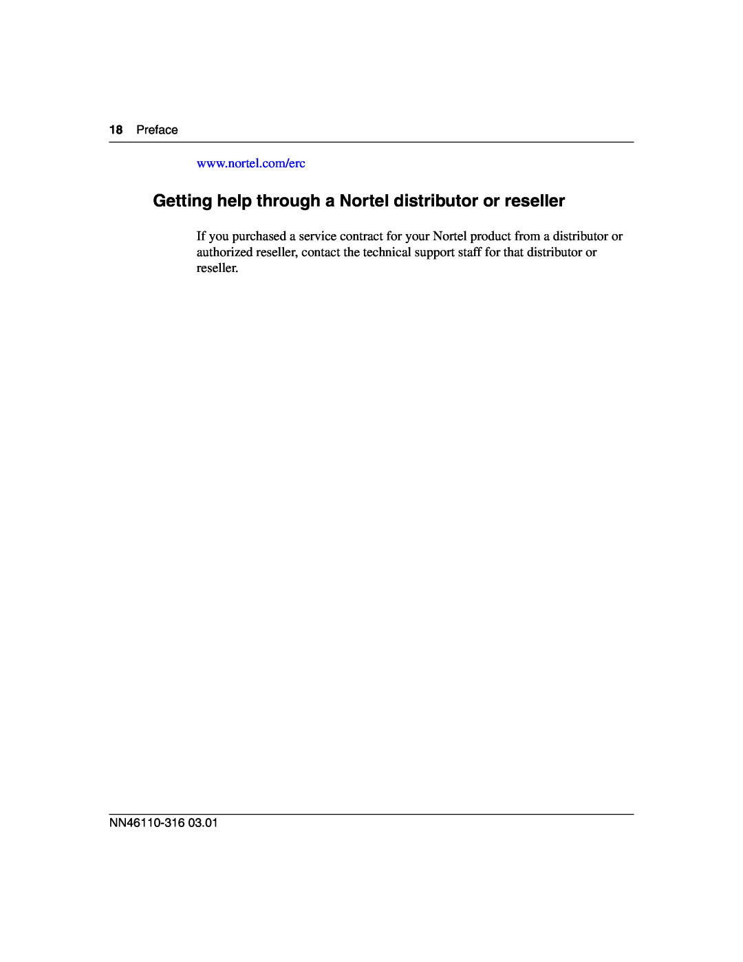 Nortel Networks 1750 manual Getting help through a Nortel distributor or reseller, Preface, NN46110-316 