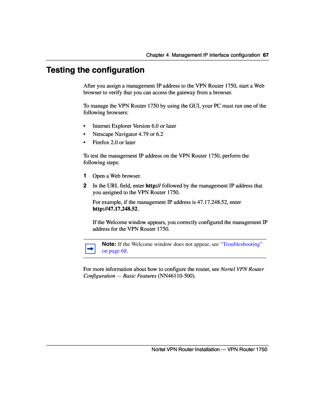 Nortel Networks 1750 manual Testing the configuration 