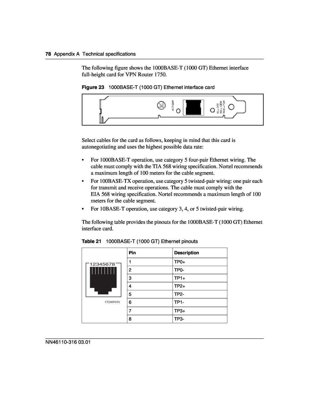 Nortel Networks 1750 manual For 10BASE-T operation, use category 3, 4, or 5 twisted-pair wiring 