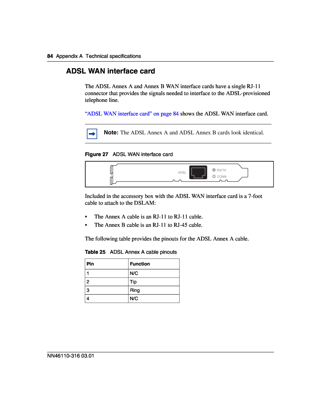 Nortel Networks 1750 manual ADSL WAN interface card 