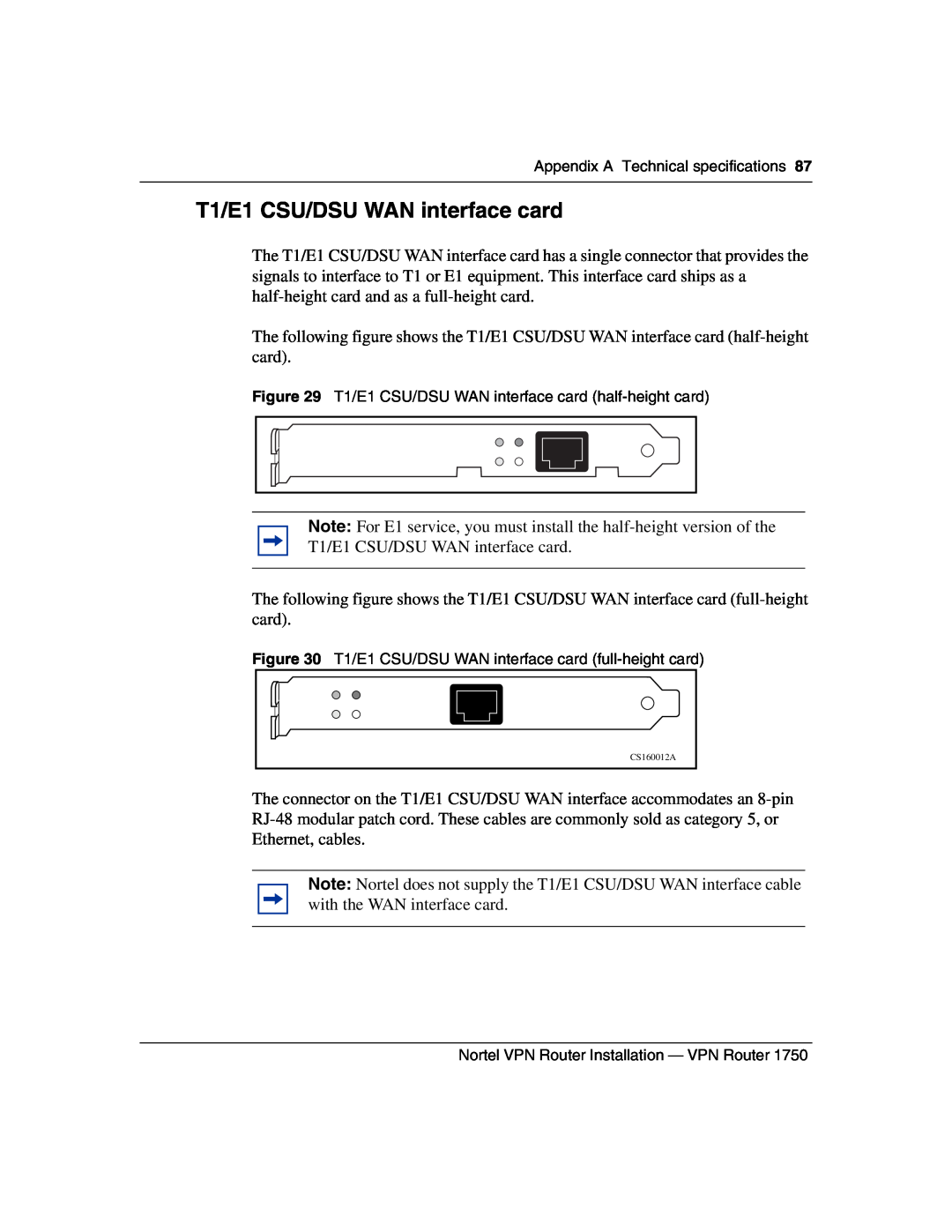 Nortel Networks 1750 manual T1/E1 CSU/DSU WAN interface card 