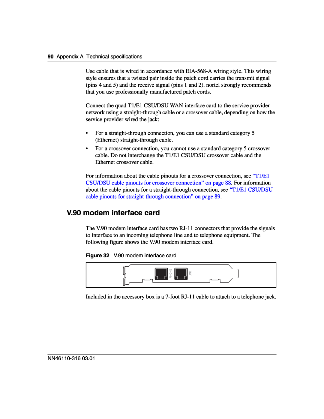 Nortel Networks 1750 manual V.90 modem interface card, Phone, Line 
