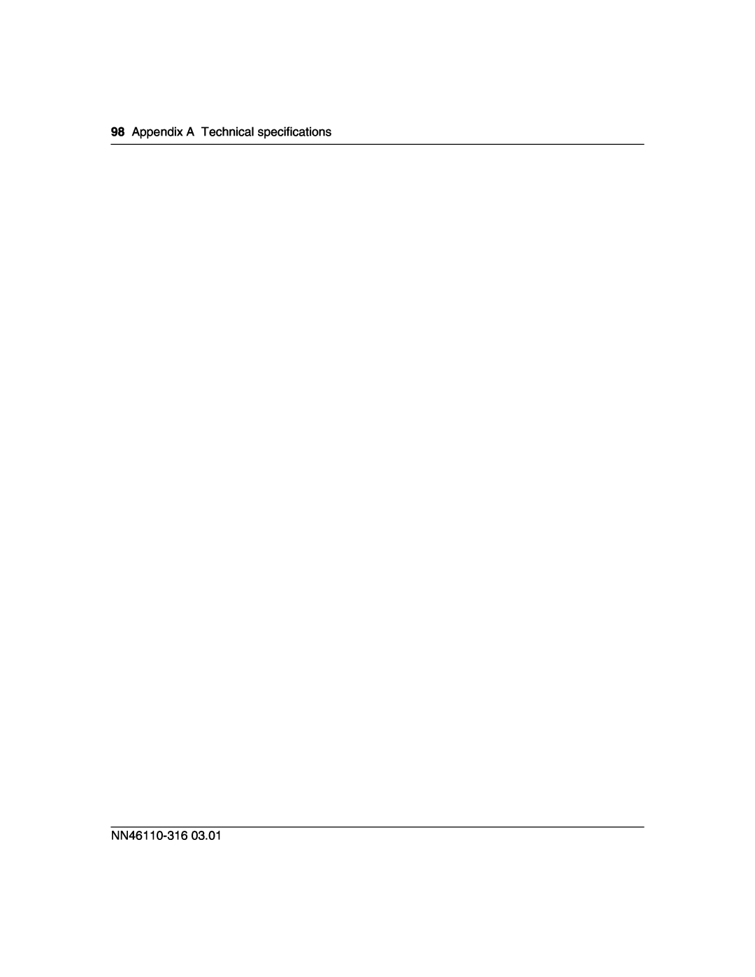 Nortel Networks 1750 manual Appendix A Technical specifications, NN46110-316 