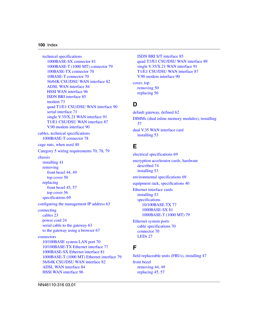 Nortel Networks 1750 manual Index 