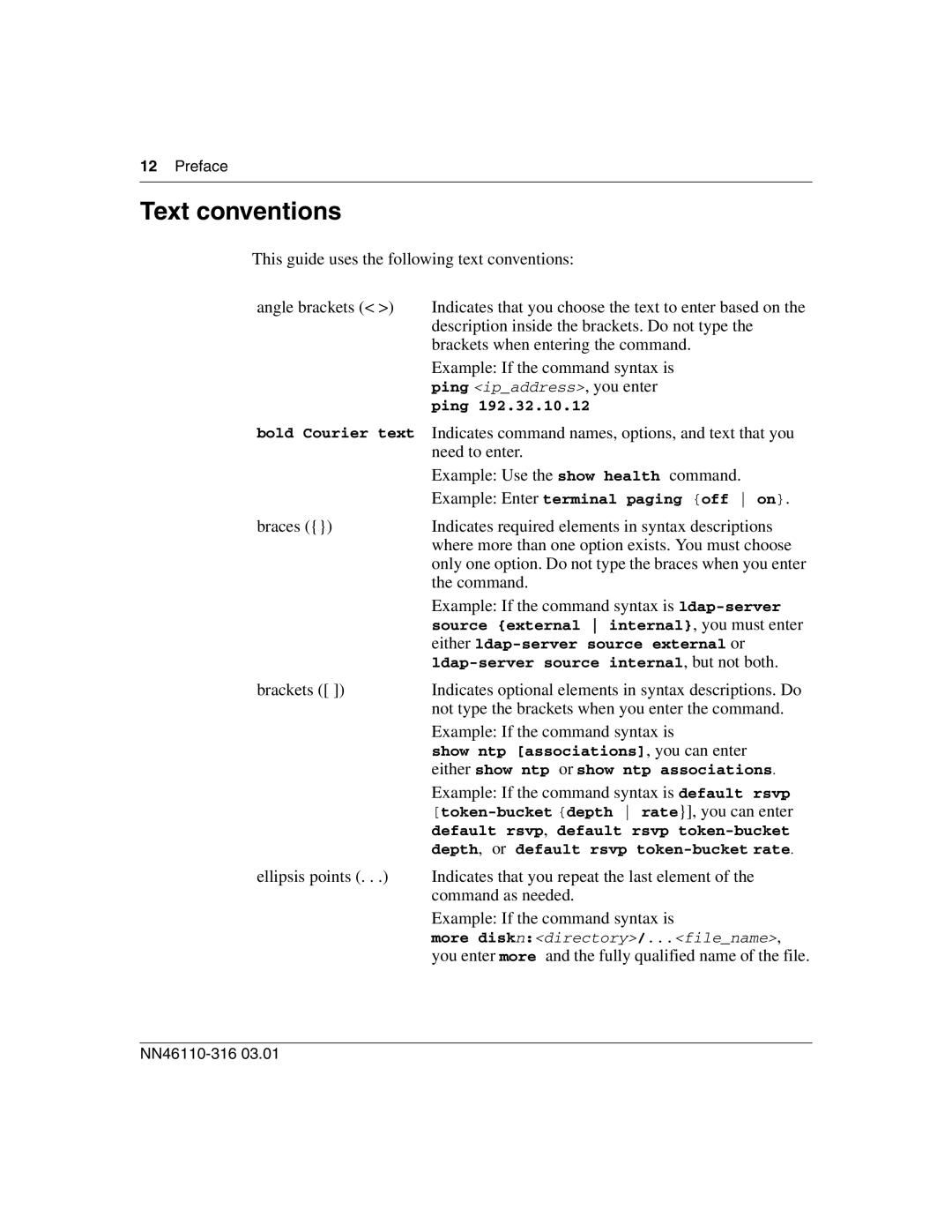 Nortel Networks 1750 manual Text conventions, Preface, NN46110-316 