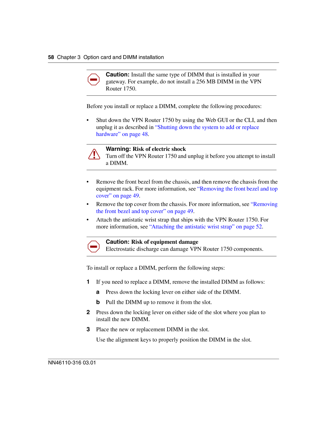 Nortel Networks 1750 manual Option card and Dimm installation 