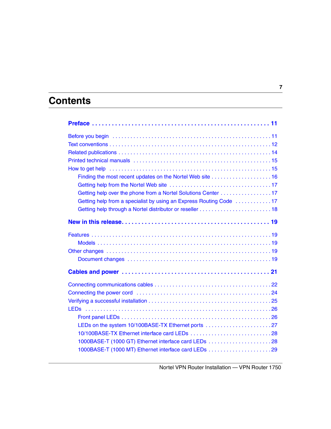 Nortel Networks 1750 manual Contents 