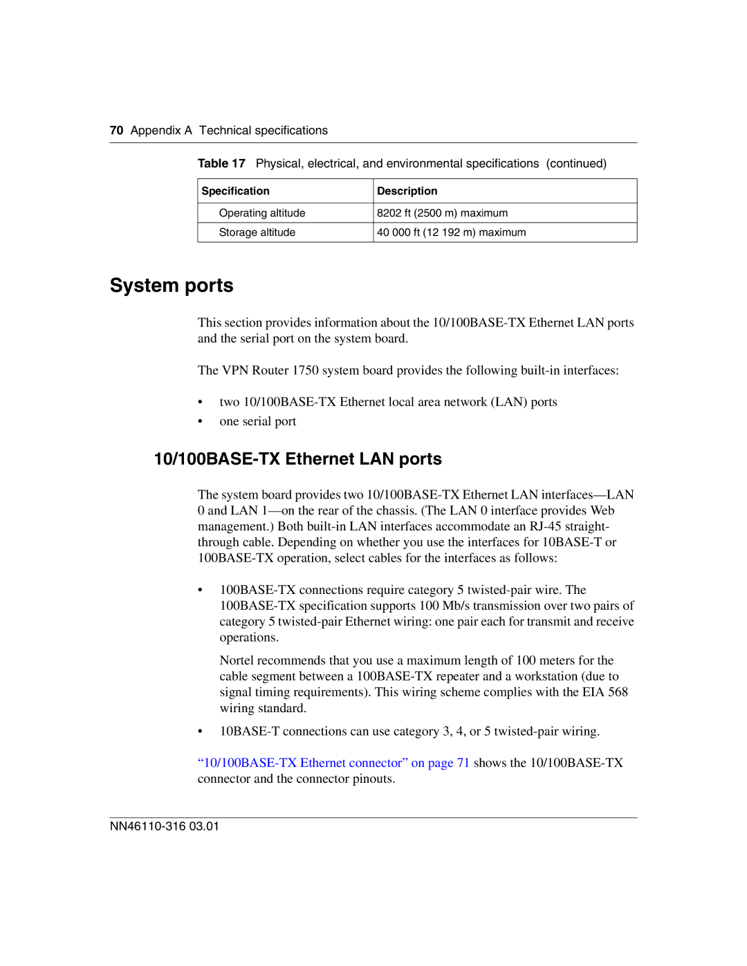 Nortel Networks 1750 manual System ports, 10/100BASE-TX Ethernet LAN ports 