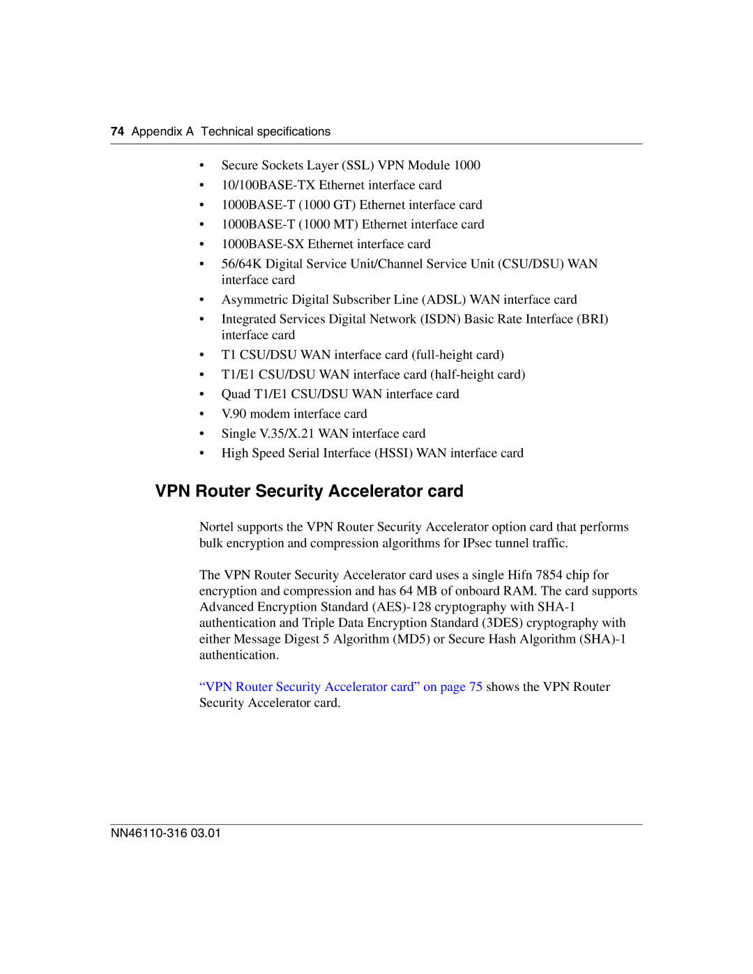 Nortel Networks 1750 manual VPN Router Security Accelerator card 