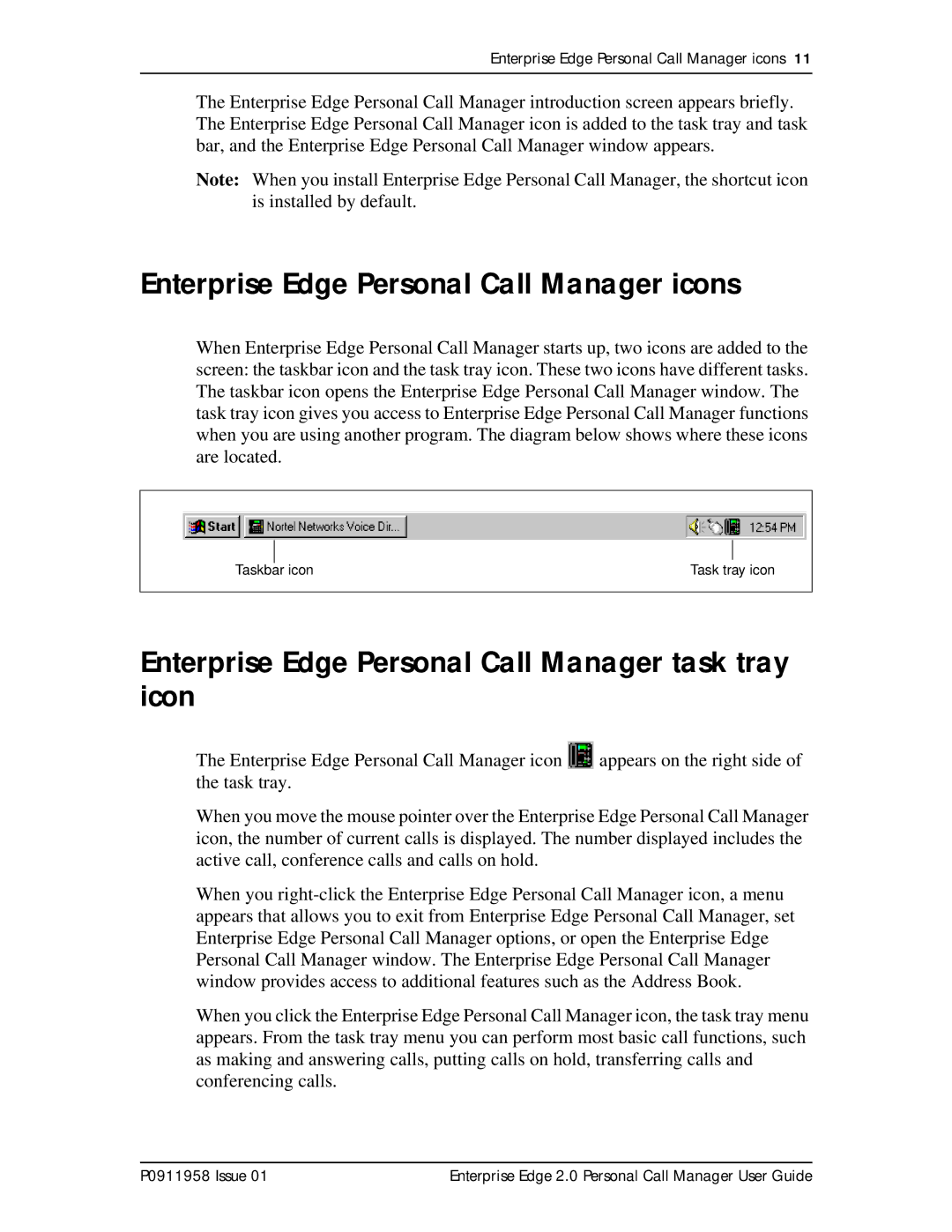 Nortel Networks 2 manual Enterprise Edge Personal Call Manager icons, Enterprise Edge Personal Call Manager task tray icon 