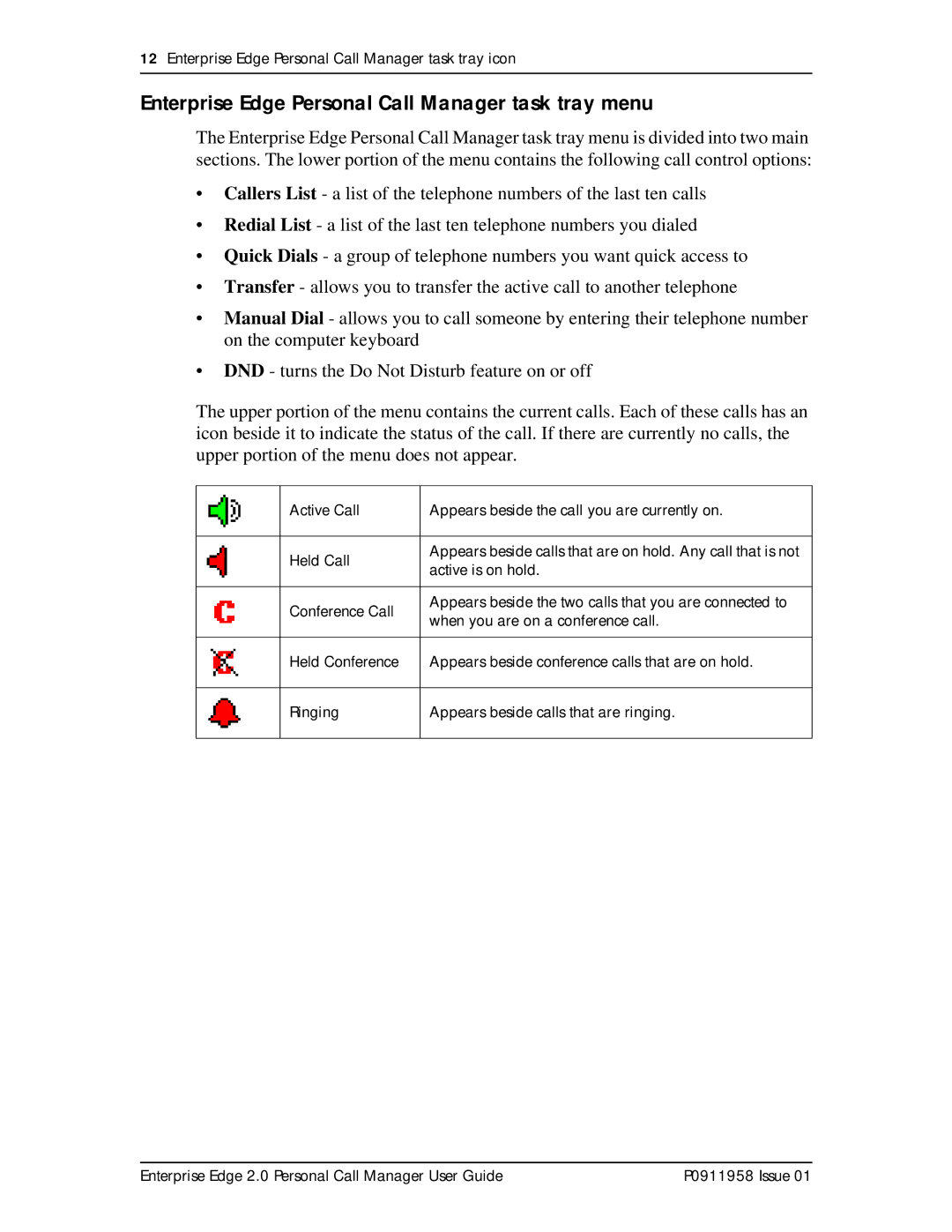 Nortel Networks 2 manual Enterprise Edge Personal Call Manager task tray menu 