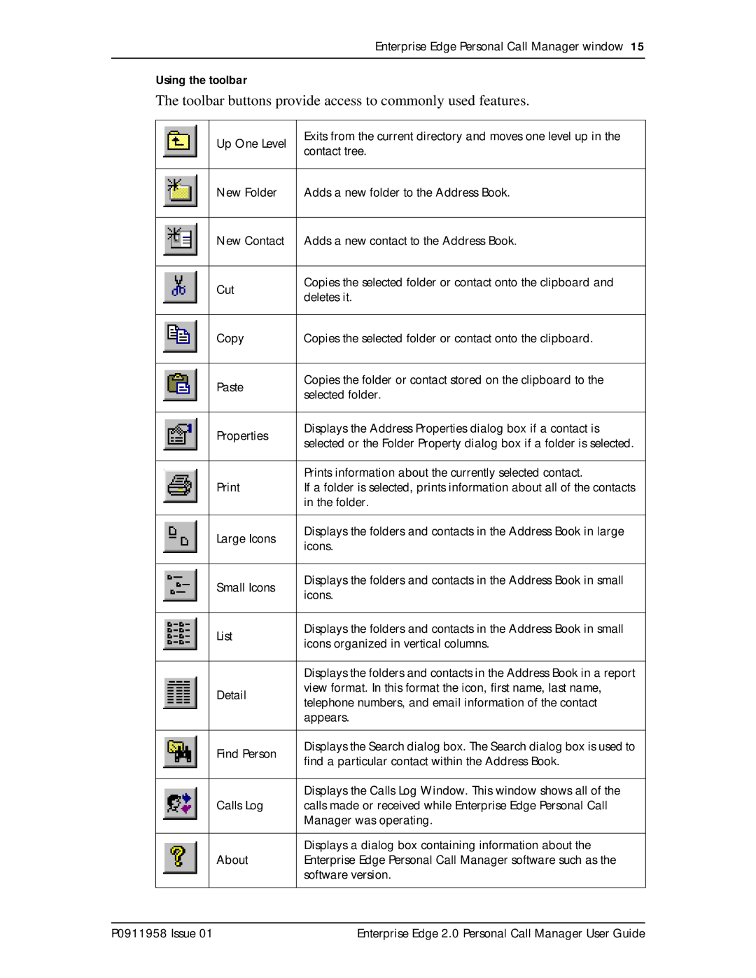 Nortel Networks 2 manual Toolbar buttons provide access to commonly used features 