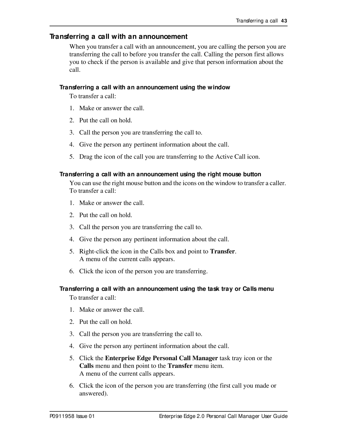 Nortel Networks 2 manual Transferring a call with an announcement using the window 