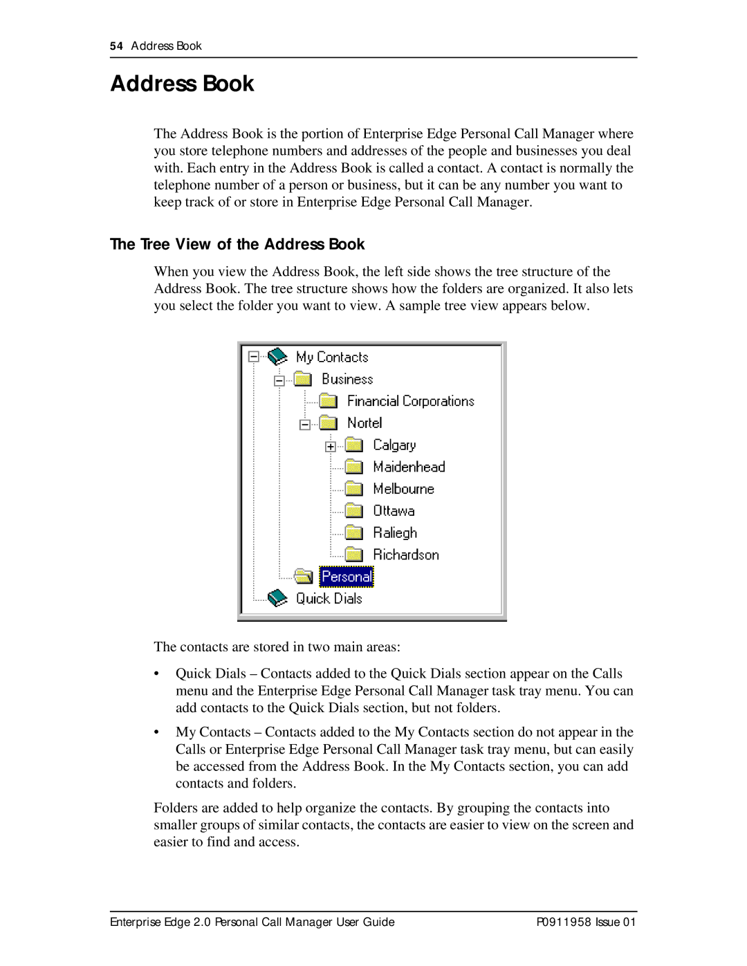 Nortel Networks 2 manual Tree View of the Address Book 