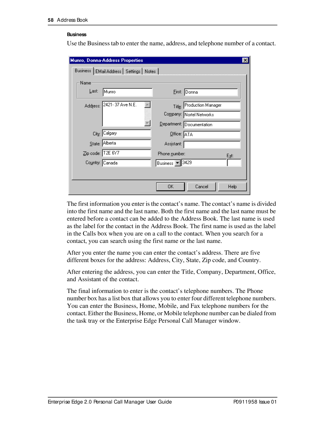 Nortel Networks 2 manual Address Book Business 