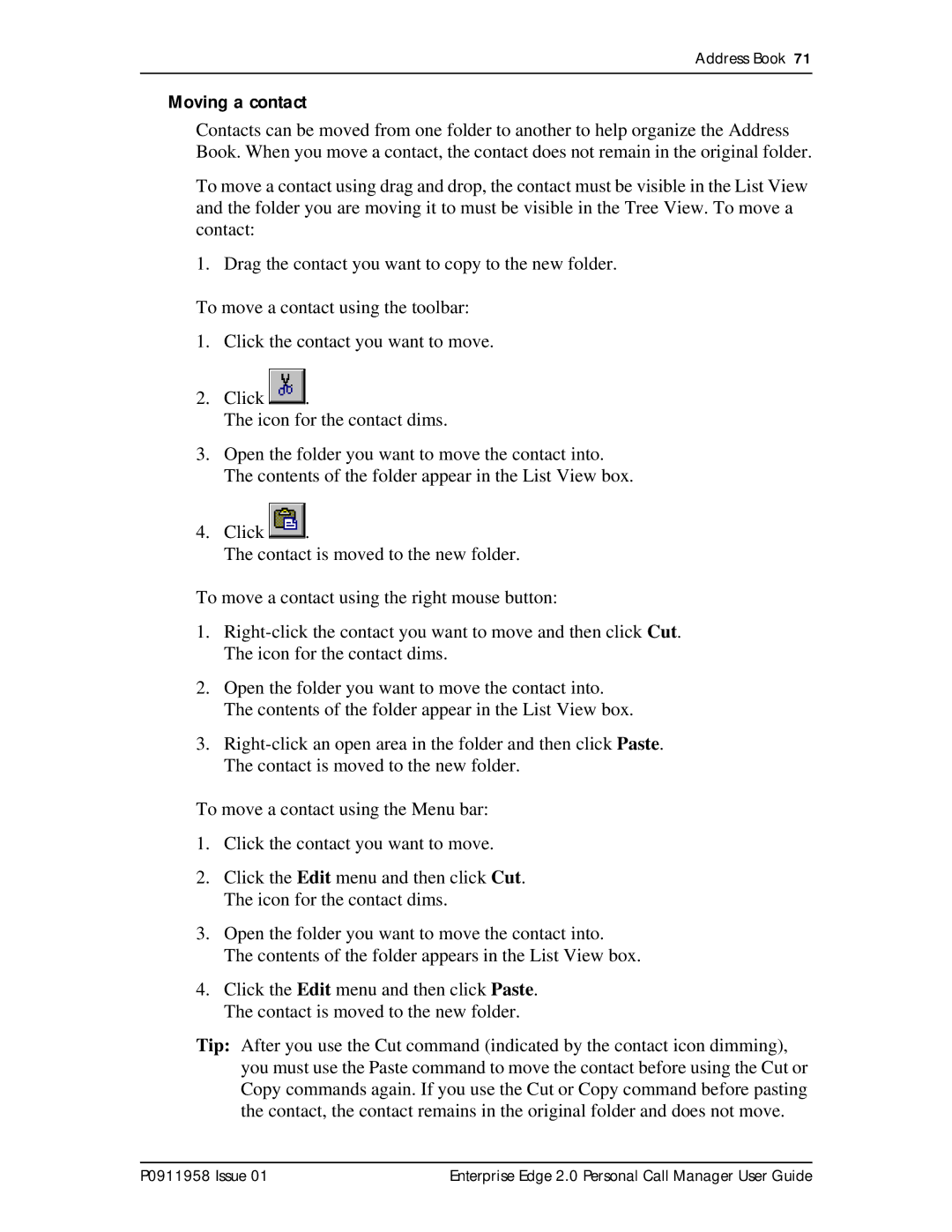 Nortel Networks 2 manual Moving a contact 