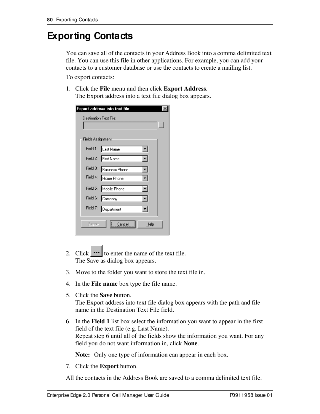 Nortel Networks 2 manual Exporting Contacts 