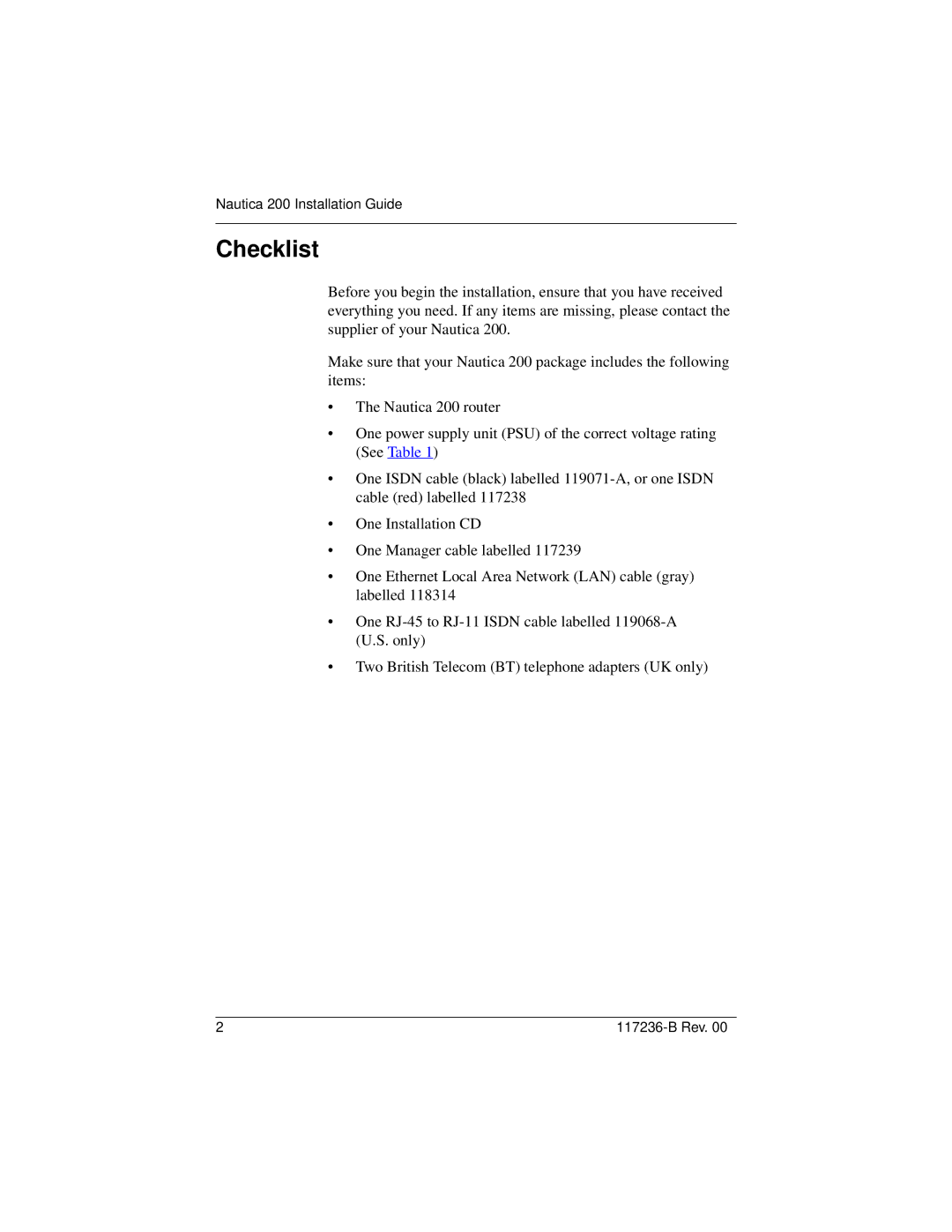 Nortel Networks 200 manual Checklist 