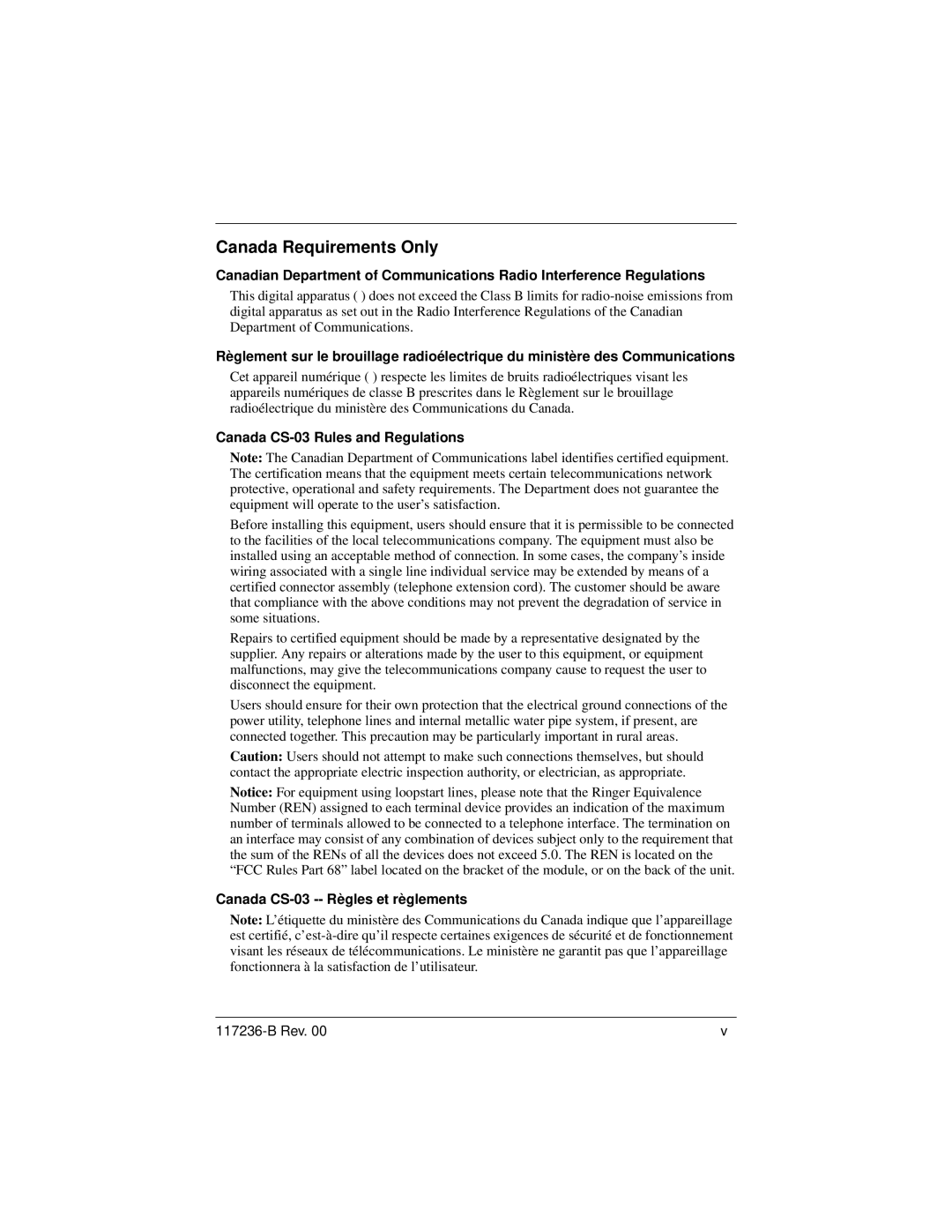 Nortel Networks 200 Canada Requirements Only, Canada CS-03 Rules and Regulations, Canada CS-03 -- Règles et règlements 