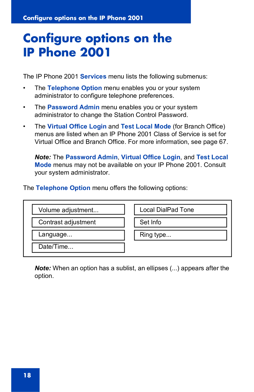 Nortel Networks 2001 manual Configure options on IP Phone 