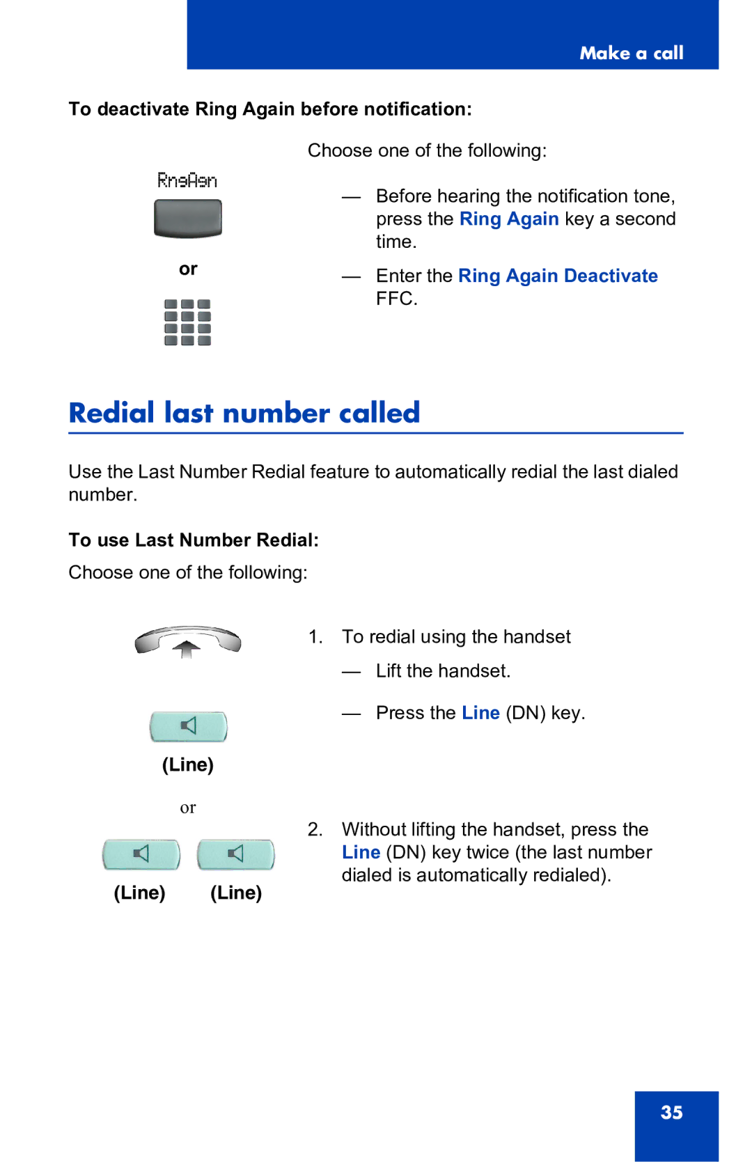 Nortel Networks 2001 Redial last number called, To deactivate Ring Again before notification, To use Last Number Redial 