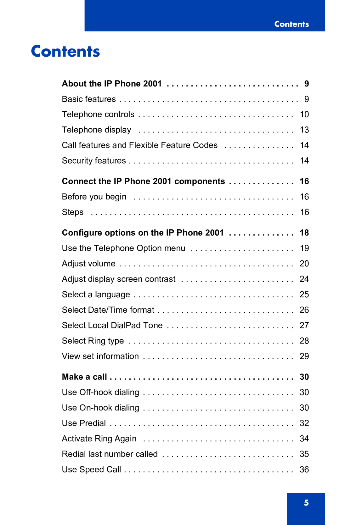 Nortel Networks 2001 manual Contents 