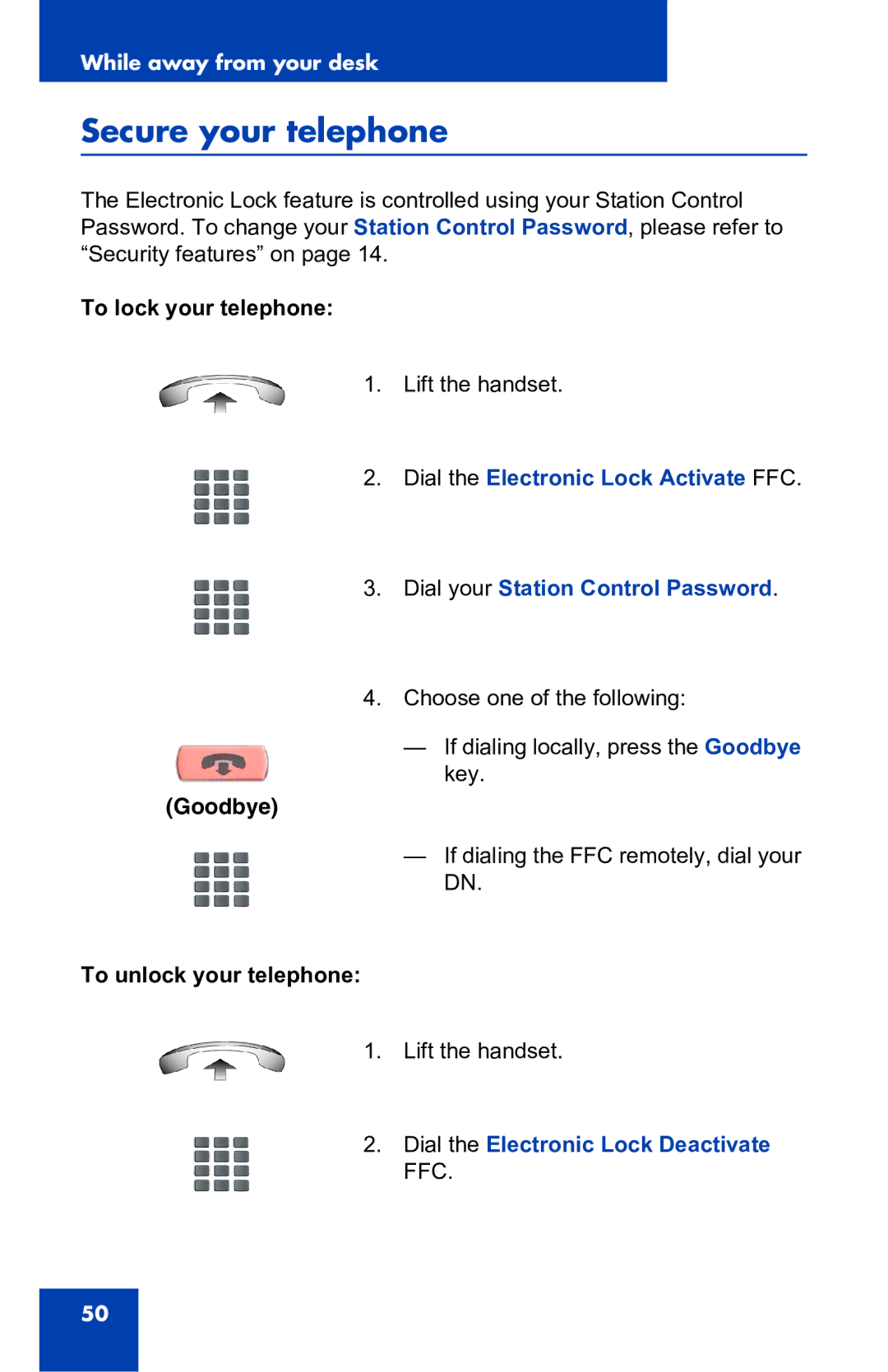 Nortel Networks 2001 manual Secure your telephone, To lock your telephone, To unlock your telephone 