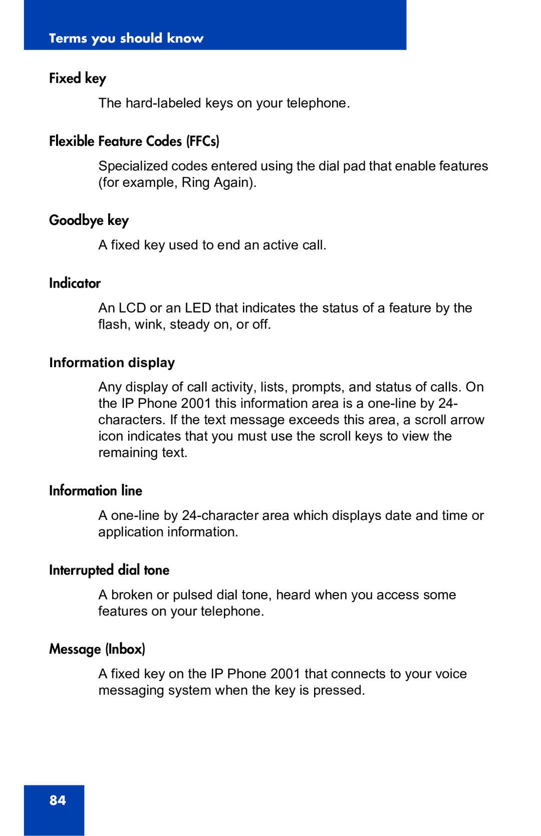 Nortel Networks 2001 manual Information display 