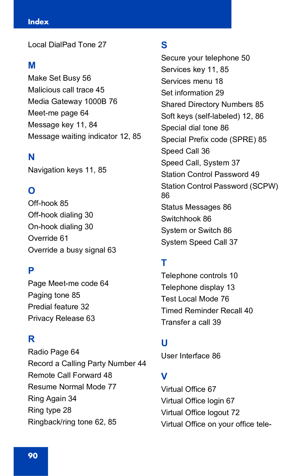 Nortel Networks 2001 manual Index 