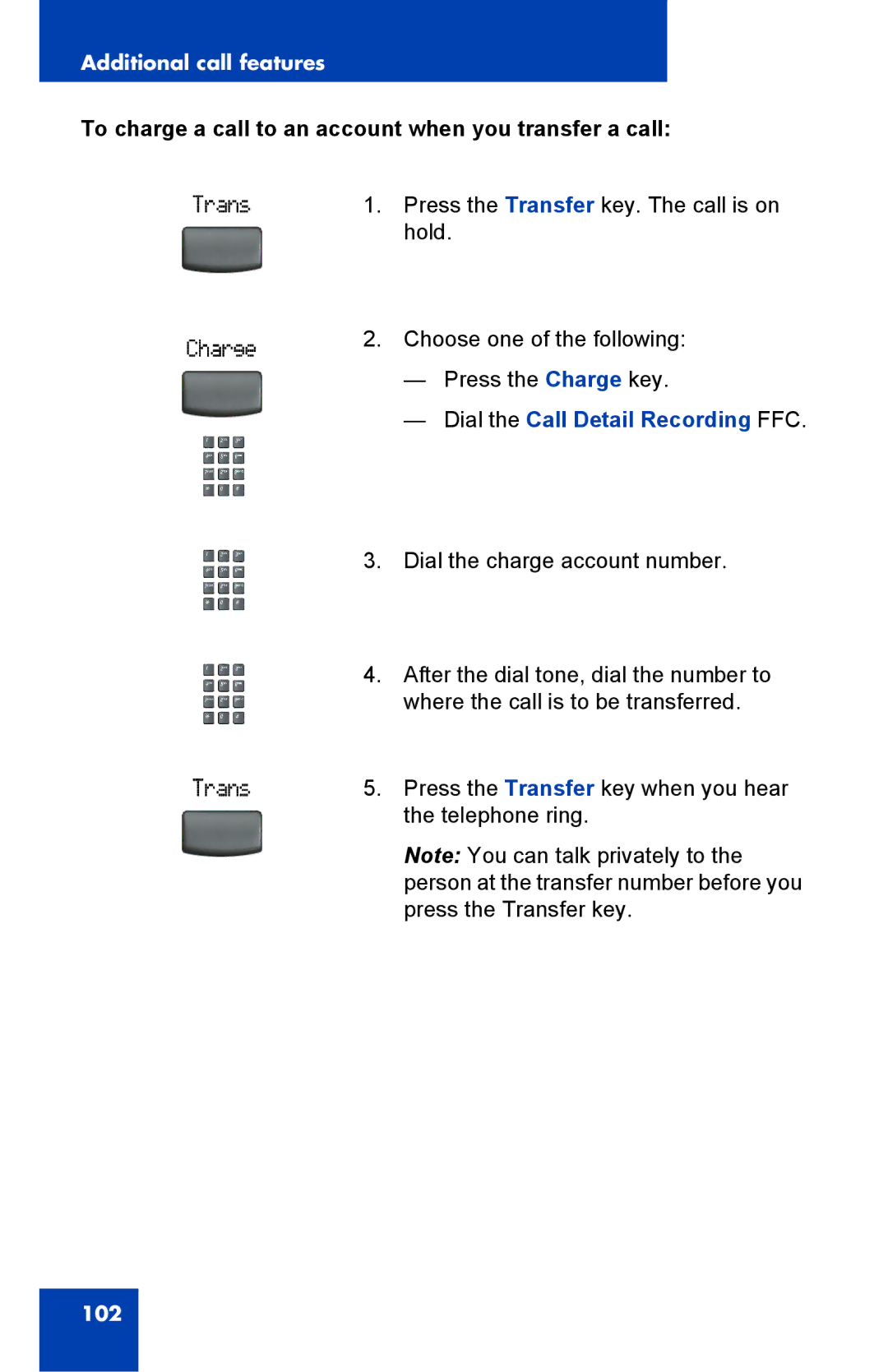 Nortel Networks 2002 manual To charge a call to an account when you transfer a call 