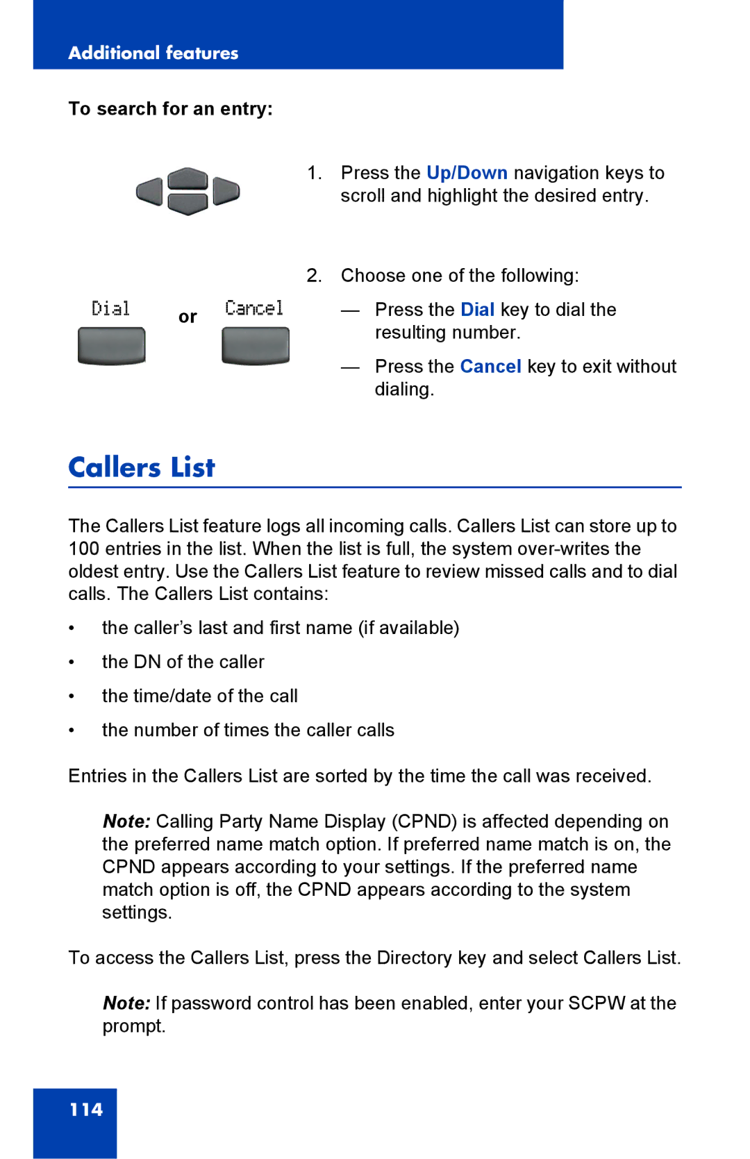 Nortel Networks 2002 manual Callers List, To search for an entry 