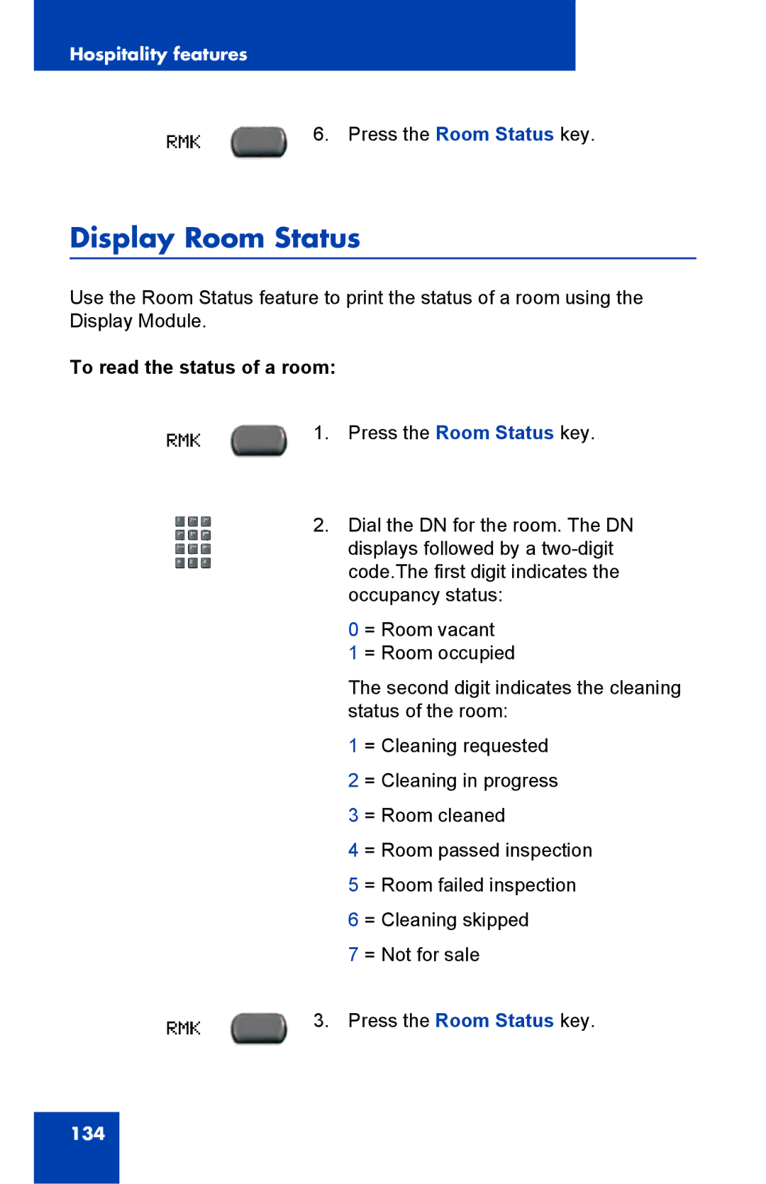 Nortel Networks 2002 manual Display Room Status, To read the status of a room 