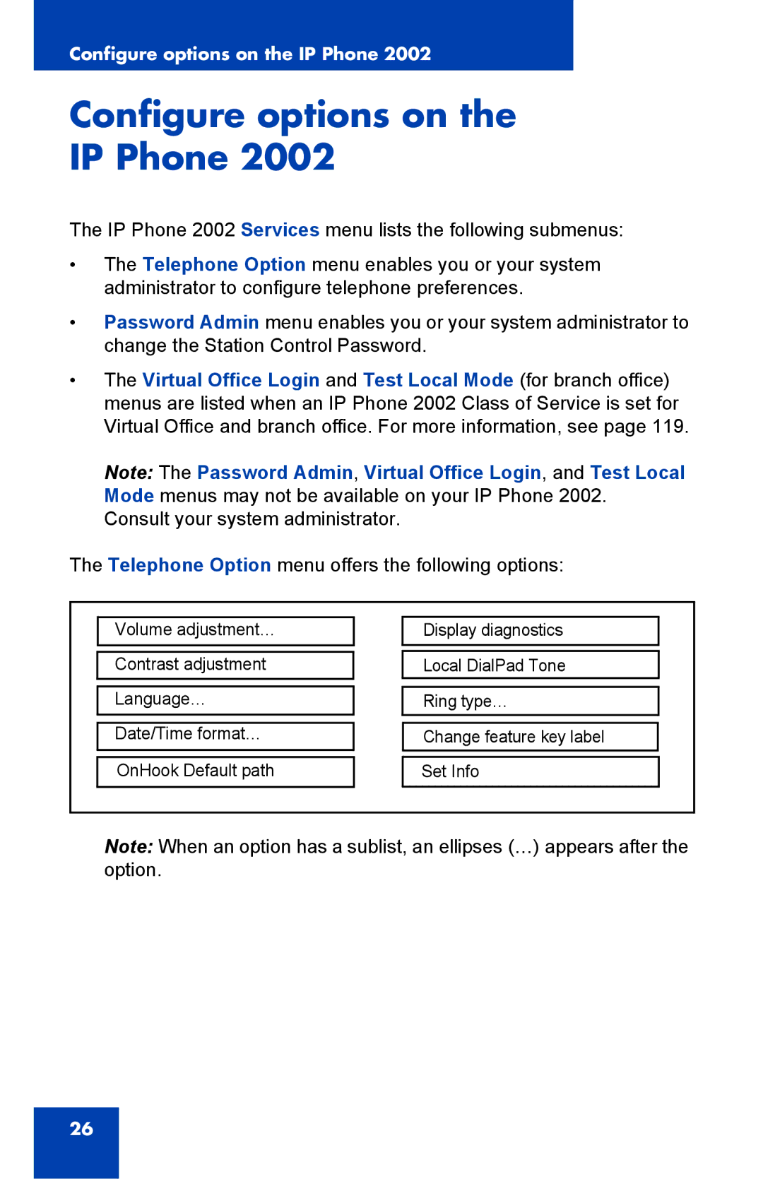 Nortel Networks 2002 manual Configure options on IP Phone 