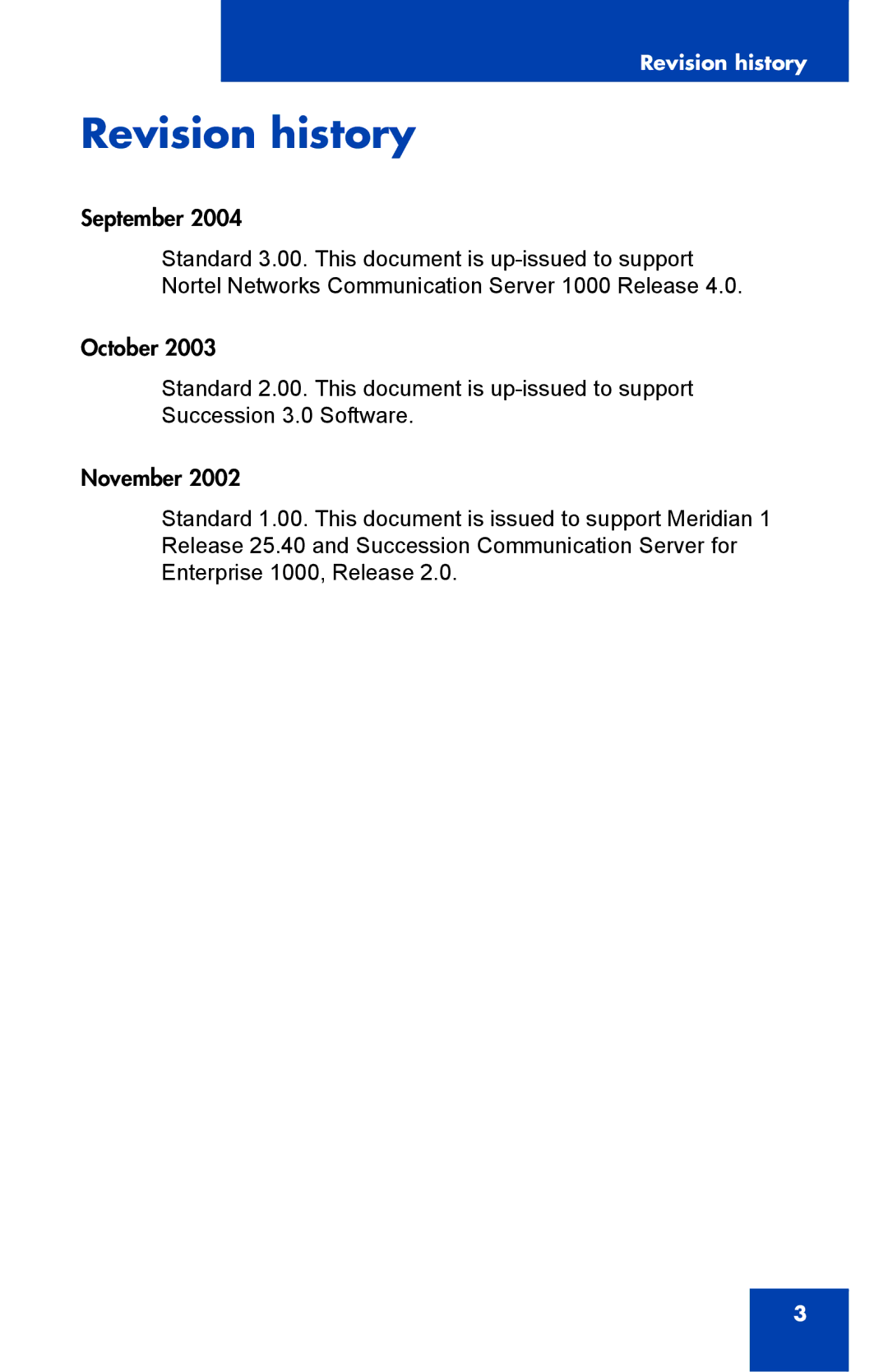 Nortel Networks 2002 manual Revision history 