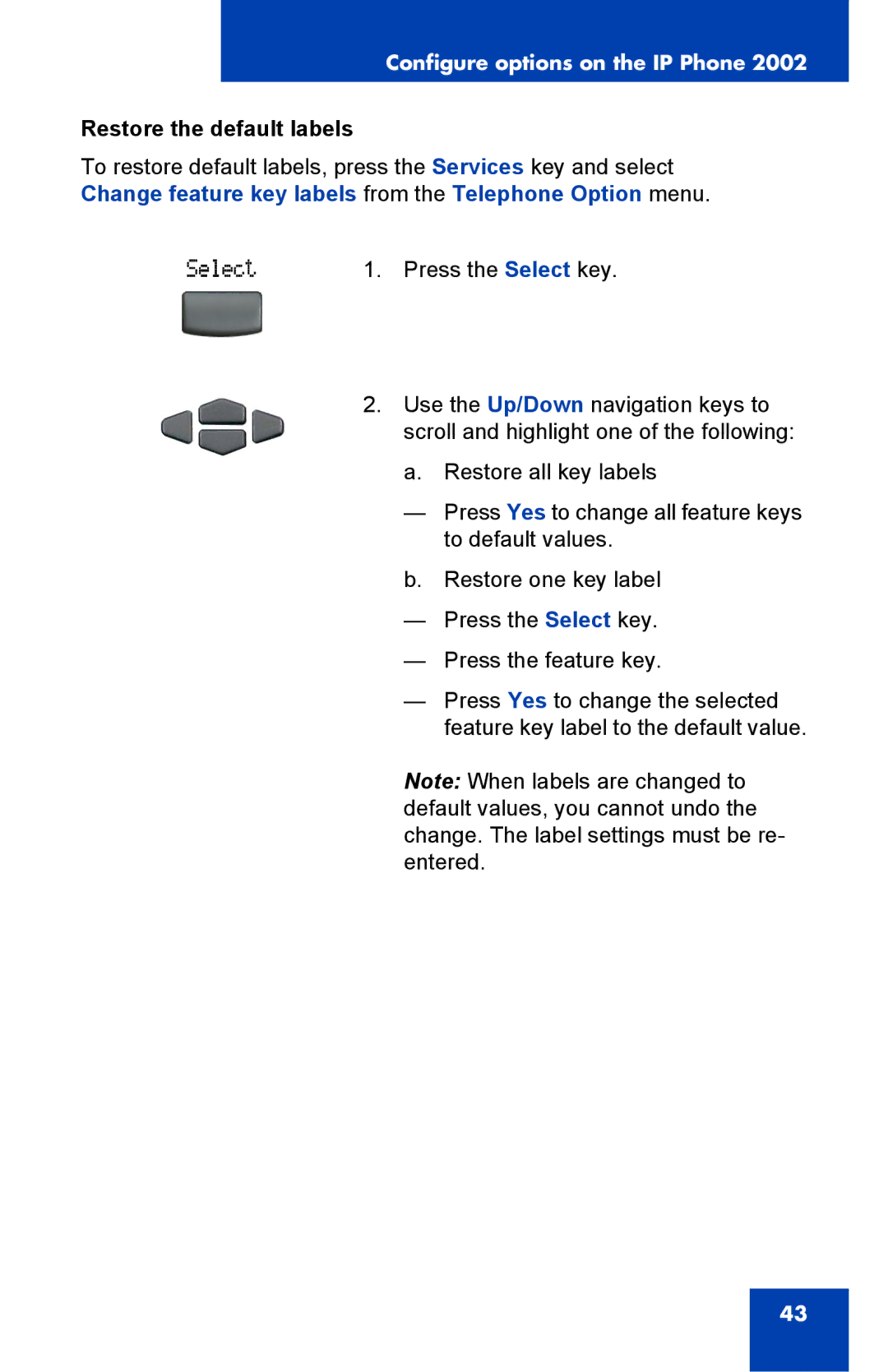 Nortel Networks 2002 manual Restore the default labels 