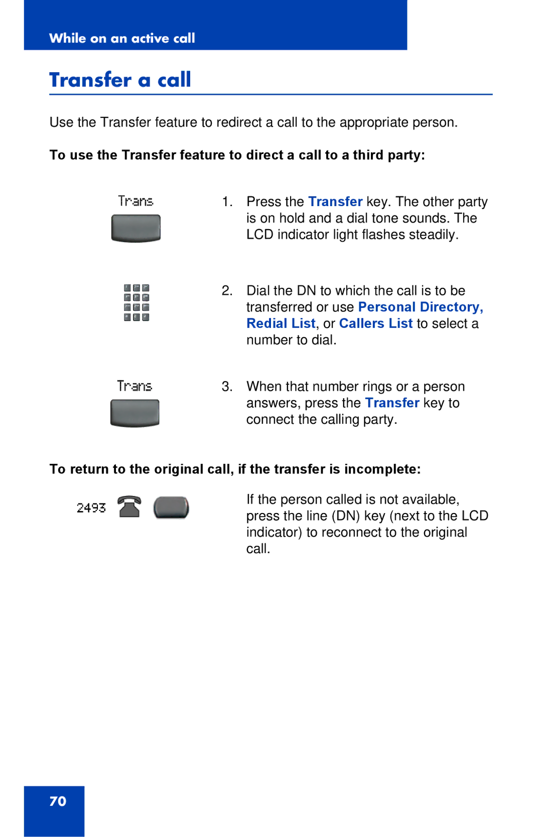 Nortel Networks 2002 manual Transfer a call 