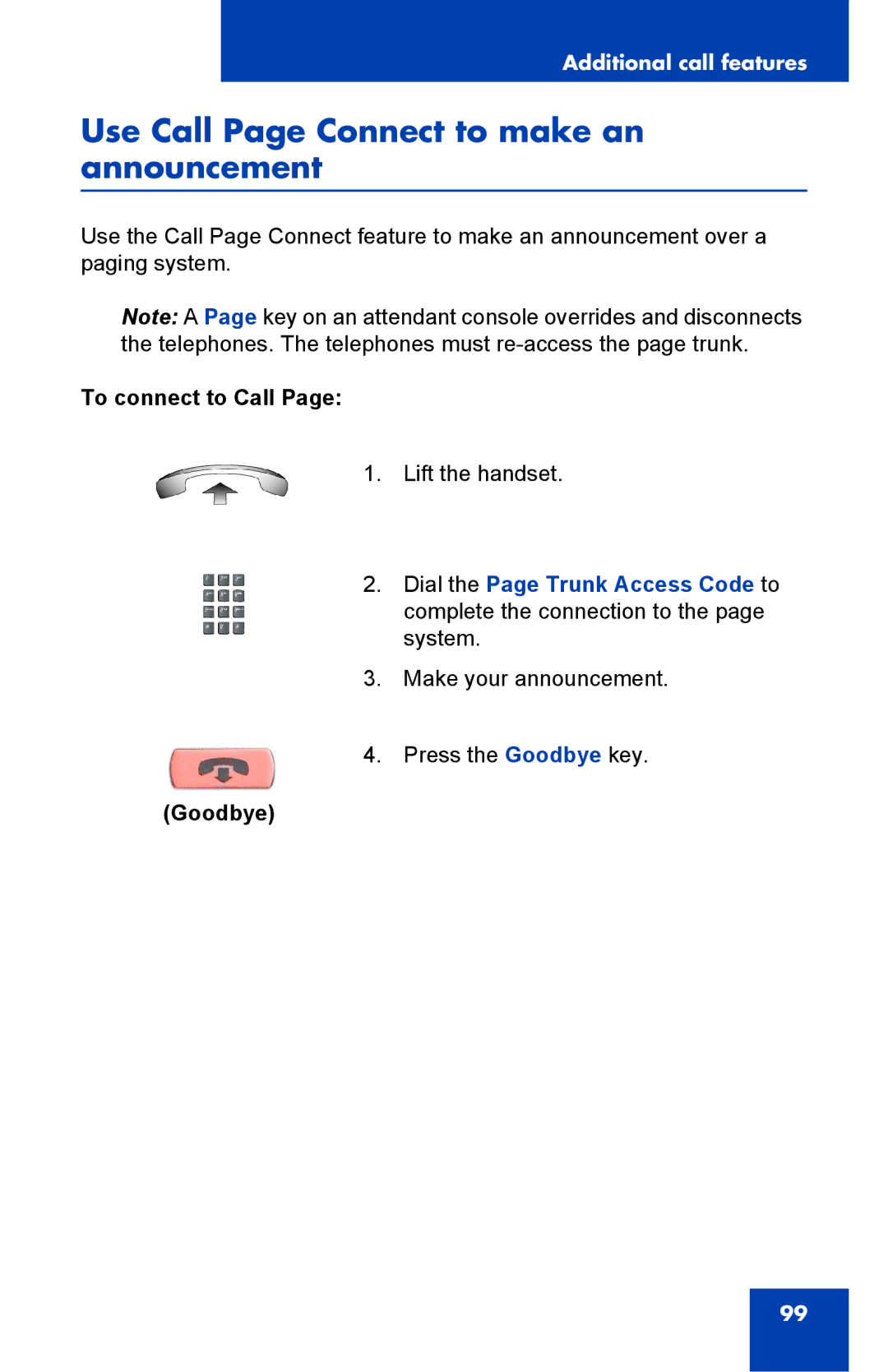 Nortel Networks 2002 manual Use Call Page Connect to make an announcement, To connect to Call 