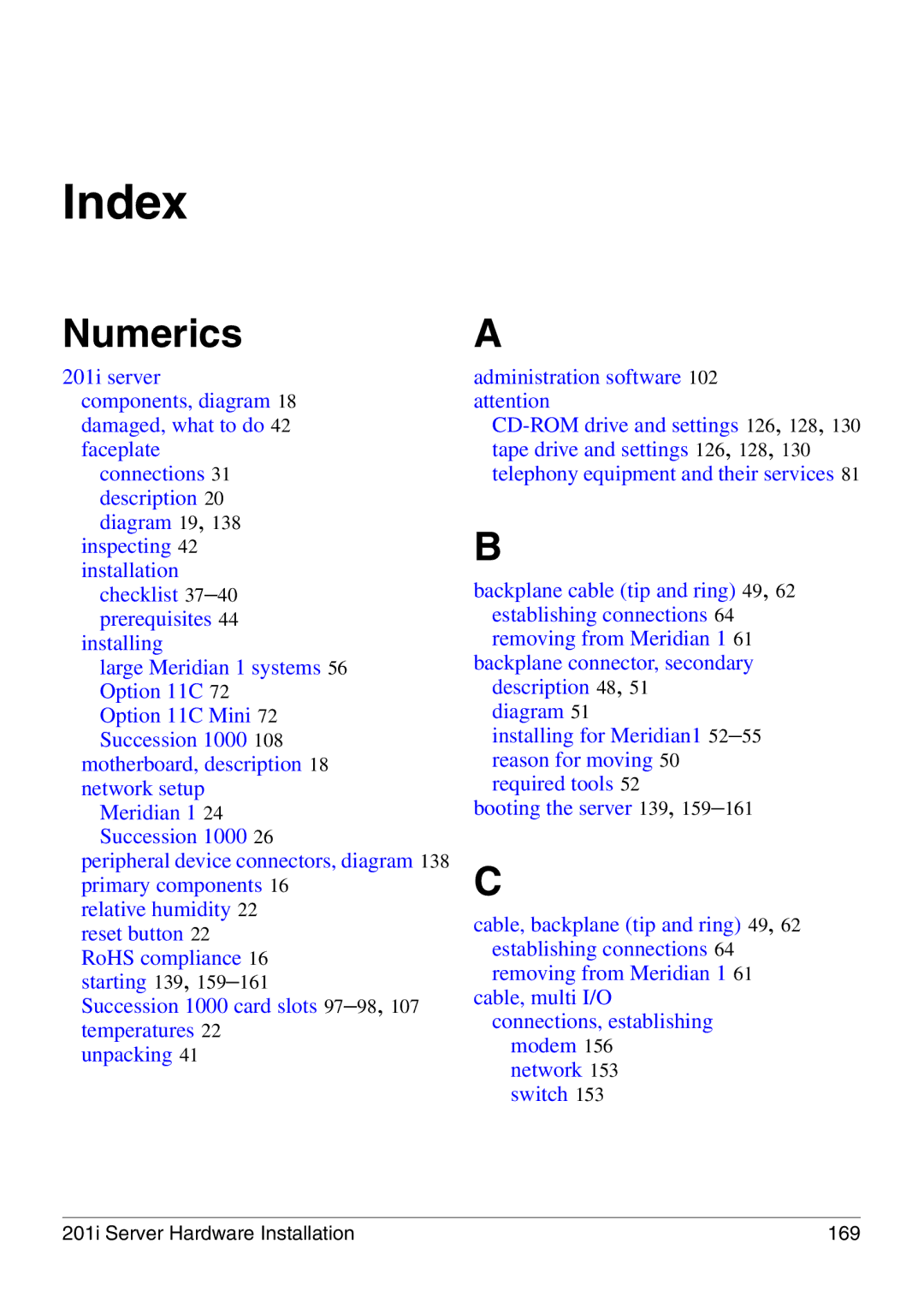 Nortel Networks 201i manual Index, Numerics 